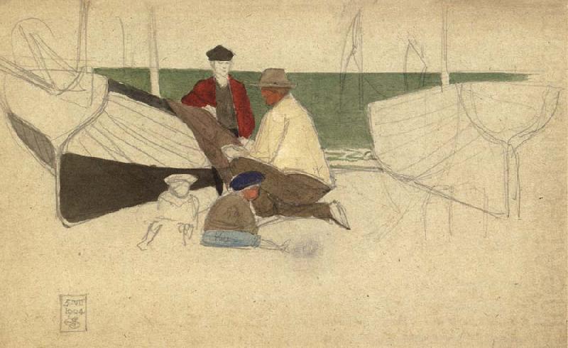 Joseph E.Southall Mending the Net china oil painting image